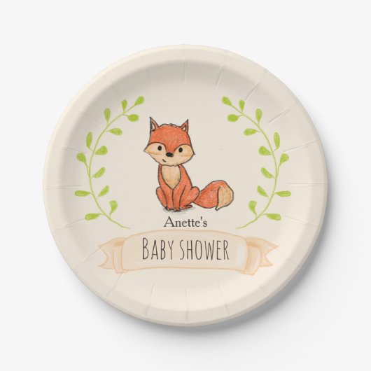 Assiettes En Carton Baby shower boisé de mûre Fox (Devant)