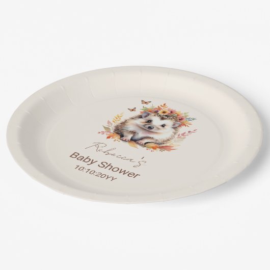 Assiettes En Carton Baby shower boisé mignon de Hérisson Automne (Angle)