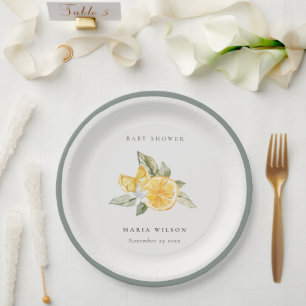 Assiettes En Carton Baby shower botanique à feuilles de citron minimal
