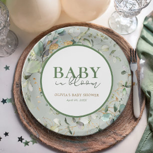 Assiettes En Carton Baby shower botanique d'Eucalyptus