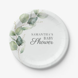 Assiettes En Carton Baby shower Botanique Eucalyptus Couples de verdur