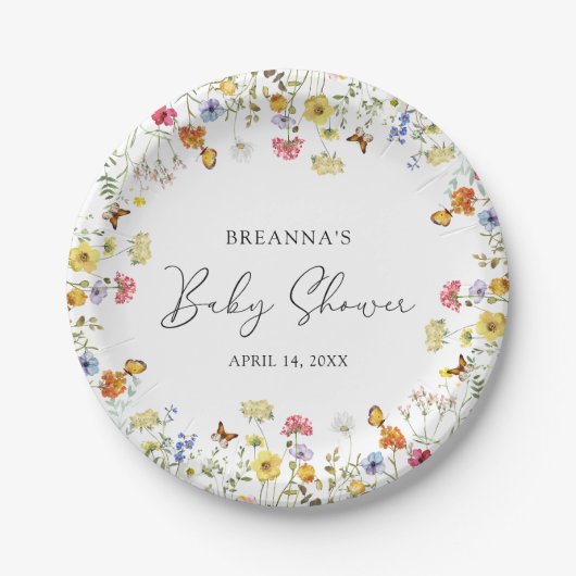 Assiettes En Carton Baby shower botanique fleur sauvage Boho (Devant)