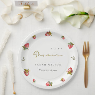 Assiettes En Carton Baby shower botanique mignon de fraise rouge