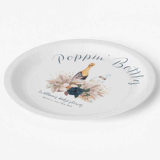 Assiettes En Carton Baby shower Bouteilles Champagne Poppin Blue Boho (Angle)
