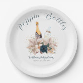 Assiettes En Carton Baby shower Bouteilles Champagne Poppin Blue Boho (Devant)