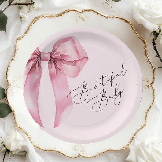 Assiettes En Carton Baby shower Bowtiful Baby Pink Bow