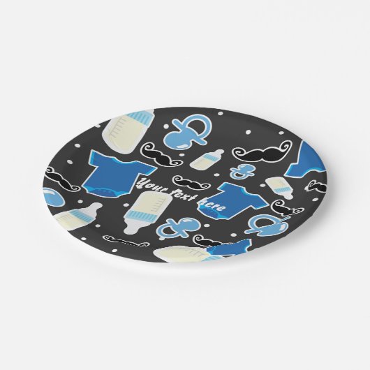 Assiettes En Carton Baby shower Boy Thèmes Bleu & Gris Moderne (Angle)