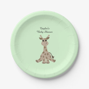 Assiettes En Carton Baby shower Brown de girafe tacheté