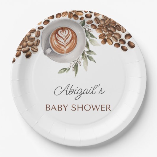 Assiettes En Carton Baby shower café - un bébé est en train de brasser (Devant)