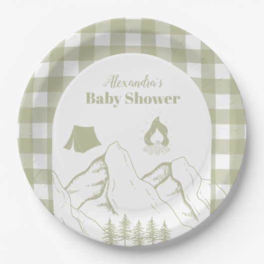 Assiettes En Carton Baby shower Camping Vert (Devant)