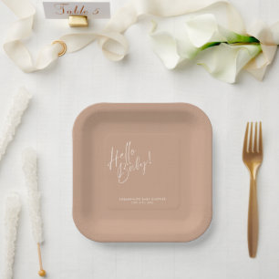 Assiettes En Carton Baby-Shower Carré Minimaliste Moderne Neutre