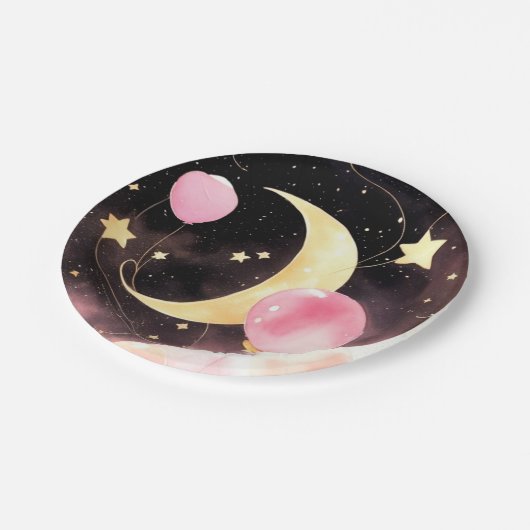 Assiettes En Carton Baby shower céleste enchanté : Lune et étoiles (Angle)