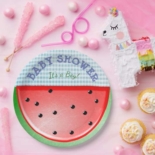 Assiettes En Carton Baby shower C'est un garçon Plaques de pastèque (Fête)