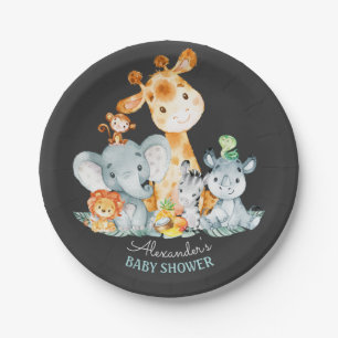 Assiettes En Carton Baby shower Chalkboard Watercol Cute Safari Jungle