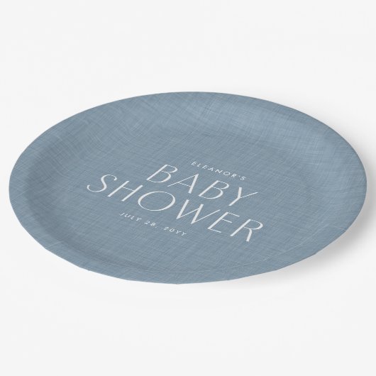 Assiettes En Carton Baby shower chambray bleu mignon simple (Angle)