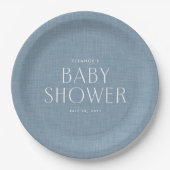 Assiettes En Carton Baby shower chambray bleu mignon simple (Devant)
