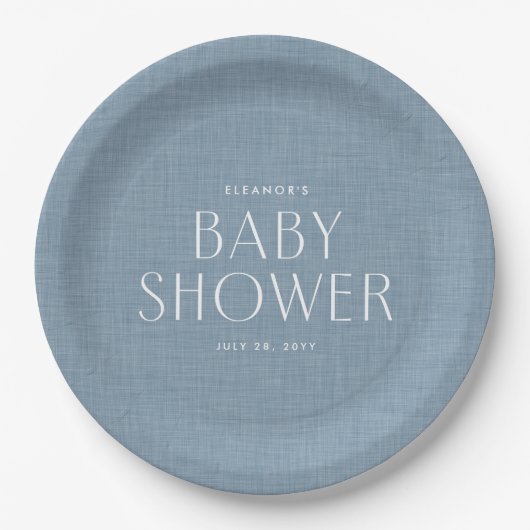 Assiettes En Carton Baby shower chambray bleu mignon simple (Devant)