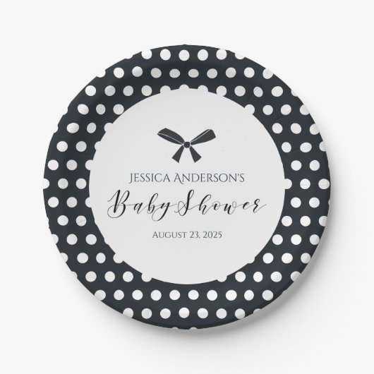 Assiettes En Carton Baby shower Charmant Polka Noir Pot Bow (Devant)