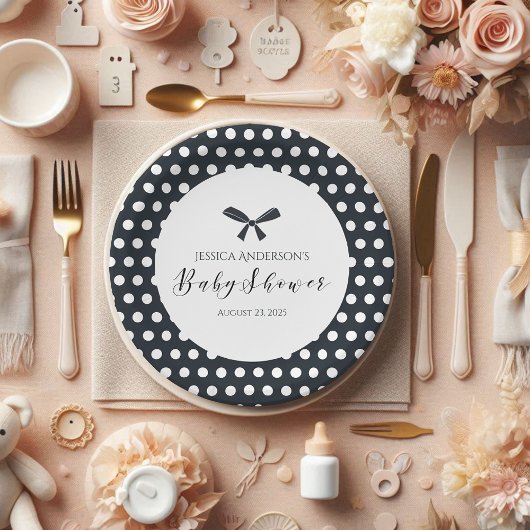 Assiettes En Carton Baby shower Charmant Polka Noir Pot Bow