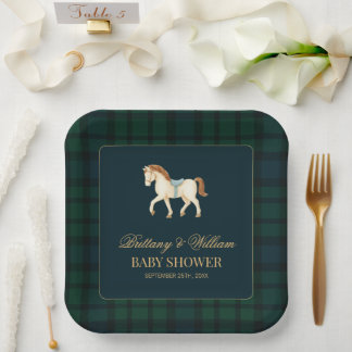 Assiettes En Carton Baby Shower Cheval Tartan Carreaux Rustique
