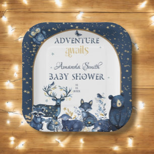 Assiettes En Carton Baby shower Ciel nocturne animal mignon