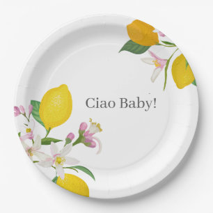Assiettes En Carton Baby shower citron, Ciao bébé, thème italien