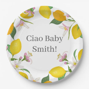 Assiettes En Carton Baby shower citron, Ciao bébé, thème italien