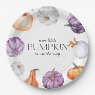 Assiettes En Carton Baby Shower Citrouille Blanc Orange Violet Rustiqu