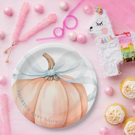 Assiettes En Carton Baby shower citrouille Bleu Bow (Fête)
