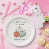 Assiettes En Carton Baby shower Citrouille bleu Dusty (Fête)