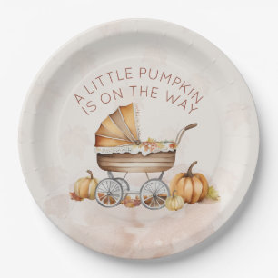 Assiettes En Carton Baby shower Citrouille de chute d'aquarelle