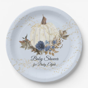 Assiettes En Carton Baby shower Citrouille floral bleu de la marine ru