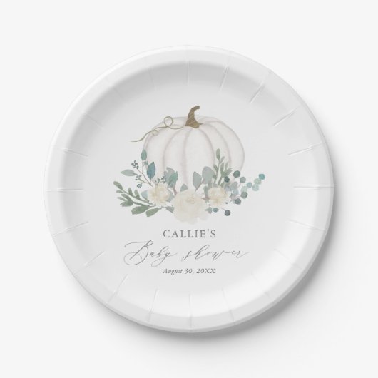 Assiettes En Carton Baby shower Citrouille Floral Greenery (Devant)