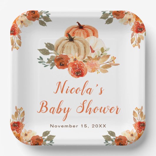 Assiettes En Carton Baby shower Citrouille orange (Recto)