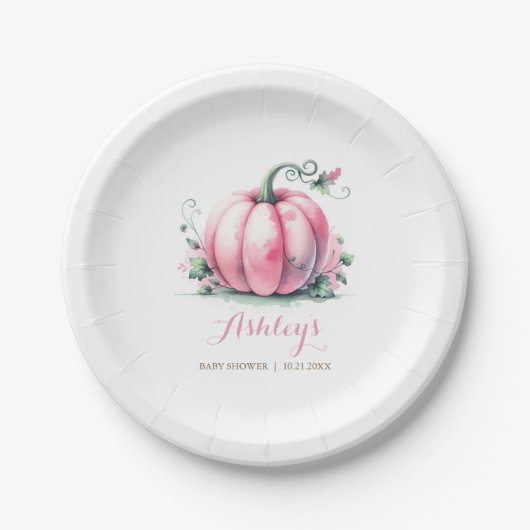 Assiettes En Carton Baby shower Citrouille rose automne (Devant)