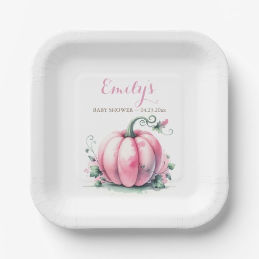 Assiettes En Carton Baby shower Citrouille rose jetable (Recto)