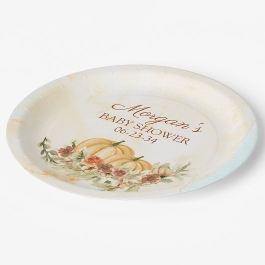 Assiettes En Carton Baby shower Citrouille Rustic Automne (Angle)