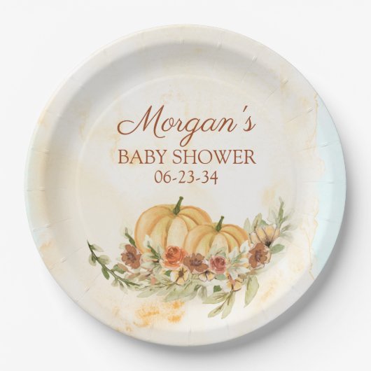 Assiettes En Carton Baby shower Citrouille Rustic Automne (Devant)
