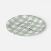 Assiettes En Carton Baby shower Citrouille Sage Green En vichy (Angle)
