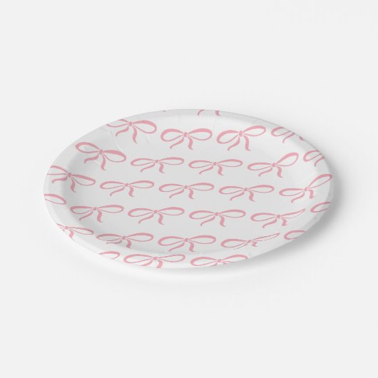 Assiettes En Carton Baby shower classique en ruban rose (Angle)