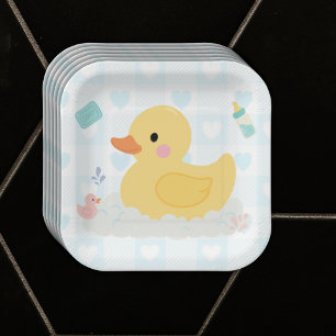 Assiettes En Carton Baby shower Coeurs bleus en caoutchouc