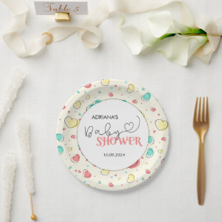 Assiettes En Carton Baby shower Coeurs colorés mignons