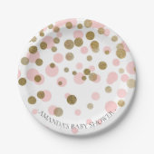 Assiettes En Carton Baby shower Confetti rose et or 7" Plaque (Devant)