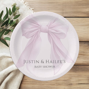 Assiettes En Carton Baby shower coquette pour fille rose personnalisée