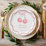 Assiettes En Carton Baby shower coquette rose cerise customisé<br><div class="desc">Coquette arc rose cerisier blanc baby shower bébé plaque en papier monogrammé modèle,  cerises mignonnes avec un ruban arc bordure baby shower plaques en papier personnalisées,  baby shower cerise plaques en papier customisé été baby shower de fruits décoration table personnalisée cerise baby shower de fête fournitures</div>