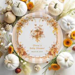Assiettes En Carton Baby Shower Couronne Florale Citrouille d'Automne