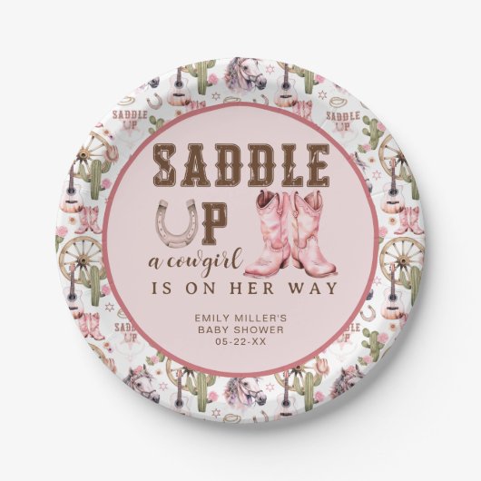Assiettes En Carton Baby shower Cowgirl rose Saddup Party Plaque (Devant)