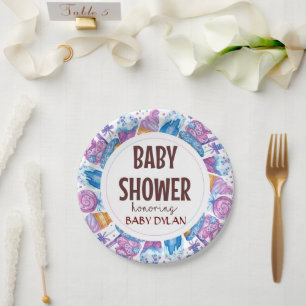 Assiettes En Carton Baby shower Crème glacée Aquarelle Art