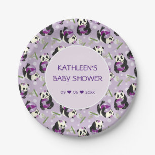 Assiettes En Carton Baby shower Cute Panda Pale Lilac Motif