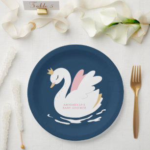 Assiettes En Carton Baby shower cygne girly rose marine bleu mignon él